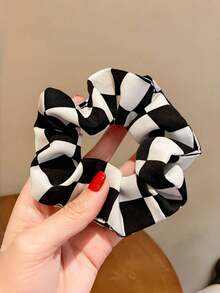 3 件优雅的黑白棋盘格图案女士发带，采用格子发带和优雅卷发的简单组合，洗脸、发饰、发带、发圈、运动、头饰 - 黑與白 - 查看 5