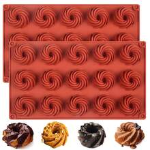Silicone Swirl Donut Mold, 15-Cavity Mini Spiral Cake Pan, 11.5 X 6.6 Inches, 1-Pack, Terra Cotta - Multicolor - View 10