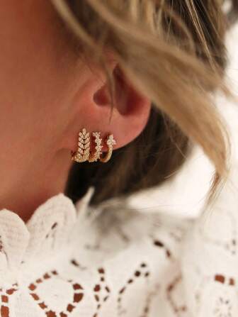 3Pcs Exquisite Gold Plated Cubic Zirconia Hoop Earrings For Women Cz Huggie Small Earrings Fashion Jewelry