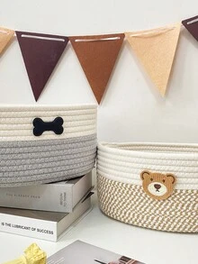 1个婴儿尿布收纳篮，可爱编织零食整理箱，适用于婴儿房、婴儿用品收纳篮、家用桌面遥控器收纳盒、床头收纳篮 - 彩色 - 查看 4
