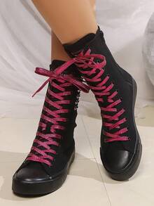 1 Pair Of Women's Short Boots, Suitable For Dances And School Daily Wear, With External Rivet Decoration And Internal Zipper, Lightweight And Comfortable Flat Boots - 黑色 - 查看 5