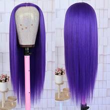 13X4 Long Straight 26 Inch Dark Purple Lace Front Wig Lace Front Synthetic Wig Pre-Plucked Hairline Halloween Wigs Heat Resistant Fiber Hair Silky Straight Wig For Women Cosplay Party Daily Use - 紫色 - 查看 9