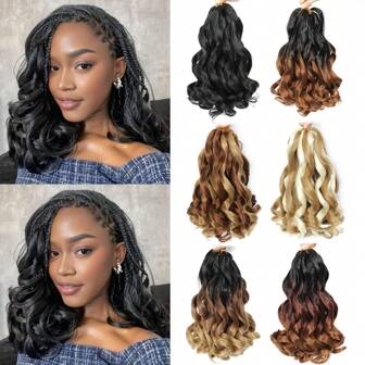 1パック ショート フレンチカール編み込み用ヘア 12/18/24インチ 50g/パック クロシェ編み込み用ヘア ブラック ルーズウェーブ プレストレッチ 合成ヘアエクステンション ハロウィン用