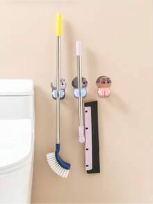 Fashionable Cartoon Cat Wall Hook, Bathroom Mop Hook, Multi-Purpose Adhesive Broom/Mop Hanger, Plastic Self-Adhesive Easy Install Mop Broom Rack, Practical Installation Clip, Suitable For Home And Bathroom - Multicolor - View 4