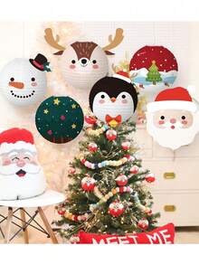 6pcs/1pc Christmas Paper Lanterns, Handmade, Cartoon Snowman And Santa Claus Themed Holiday Decoration, Suitable For DIY Party Celebrations, Christmas Decoration, Outdoor Garden Party Decoration, Dining Table Decoration - Multicolor - View 6