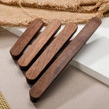 2pcs Walnut Wood Drawer Pulls - Polished Metal Surface, Cabinet And Wardrobe Handles - Walnut - View 1