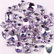 50 件/包，闪光混合形状玻璃水钻，银色金属平底，混合形状手工缝制水钻，用于衣服平底工艺宝石水晶缝制水钻带爪，DIY 配件用于装饰衣服、连衣裙、包、鞋子、胸针、耳环、手工艺品