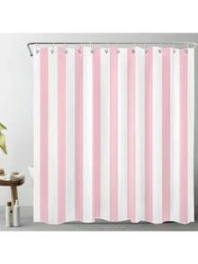 Shower Curtain For Bathroom With Hooks, Multi-Size, Modern Striped Bathroom Curtains Geometric Patterns Vertical Stripe Washable Polyester Fabric Bathroom Shower Curtains - 粉色 - 查看 1