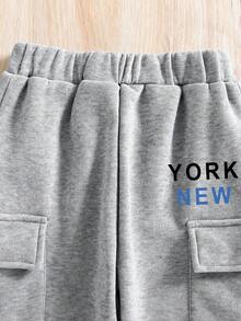 Tween Boy Letter Graphic Print Crew Neck Sweatshirt And Sweatpants Set - Grey - View 7