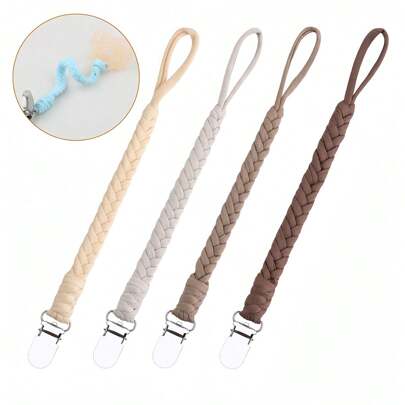 4pcs/Pack Pacifier Clips With Elastic Band | Baby Pacifier Clips | Universal Pacifier Holder With Beechwood Buttons, Suitable For Teething Toys, Ideal Baby Gifts For Boys And Girls