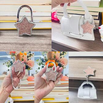 Foldable Crystal Pentagram Shaped Bag Hook, Multifunctional Desk Edge Hanger, Can Be Used As Decoration
