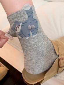 1/2/3双装卡通图案男女通用情侣运动中筒袜，春夏假日礼物 - 彩色 - 查看 4