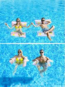 1Pc Inflatable Water Hammock Float Lounger, Foldable Backrest Pool Float With Mesh, Portable Swimming Air Mattress For Adults - Multicolor - View 4