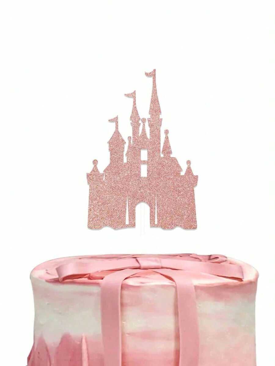 1pc Castle Cake Topper, Castle Theme Birthday Party Decoration, Pink Gold Princess Castle Birthday Party Decoration, Princess Babyshower Birthday Party Decoration Supplies,Wedding Cake Decoration, Blue Silver Castle Suitable For Ice And Snow Theme Cake Decoration (Four Colors) - Multicolor - View 1
