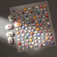 Planet Fantasy Glossy 3D Cartoon Nail Art Stickers, Waterproof Polyurethane Self-Adhesive Nail Decals With Glitter, Round Shape, Single Use, For Plastic Surfaces - 彩色 - 查看 6