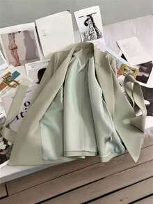 New Casual High-End Design Loose Fit Belted Blazer Jacket, Elegant Versatile Slimming Office Wear, Solid Color Pocket Fake Pocket, Autumn - Light Green - View 4
