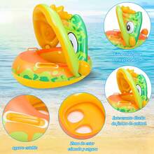 1 pieza Flotador de natación con sombrilla, asa y asiento, inflable y grueso, aro flotante de verano para diversión en la playa - Verde - Ver 7