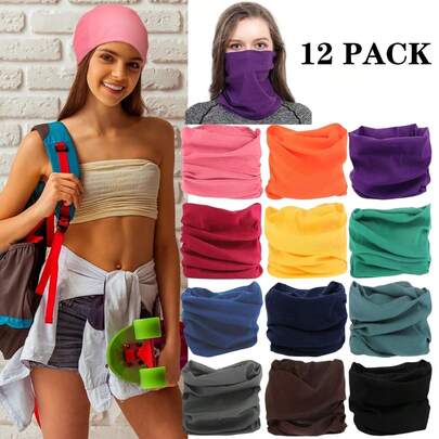 12 Pack Multi-Purpose Neck Gaiter Face Mask For Men And Women, Comfortable And Breathable Mask Headwear Scarf Bandana, For Sports Fitness, Hiking, Traveling, Cycling