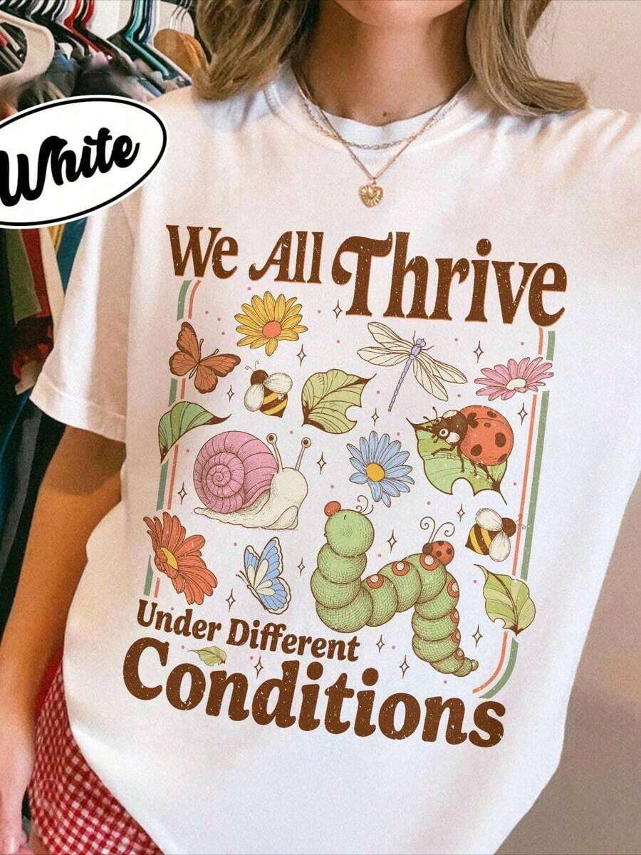 Bcba Neurodiversity Shirt, Special Education Teacher Shirt, Mental Health TShirt, We Are Thrive Under Different Conditions Unisex Short Sleeve Classic Heavy  T Shirt Printed Graphic Tee Women's Casual Short-Sleeved Top - 白色 - 查看 1