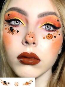 6 Blatt Halloween Sommersprossen Gesichts-Tattoos mit Katze, niedlichem Kürbis, Stern, Herz, wasserfeste realistische temporäre Halloween Tattoo Aufkleber für Frauen Cosplay Make-up Halloween Party Festival Abschlussball