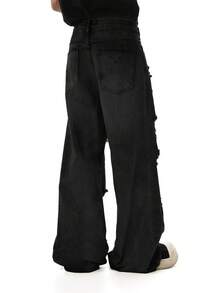 1 Quần Jeans Nam Cổ Điển Rách Rách Viền Tơ, Quần Jeans Ống Rộng Phong Cách Mỹ, Phong Cách Đường Phố Hip Hop, Phong Cách Grunge - màu đen - Xem 5