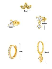 5 piezas de pendientes colgantes de circonita cúbica chapados en oro de 24K impresionantes para mujeres, set de pendientes de botón de circonita