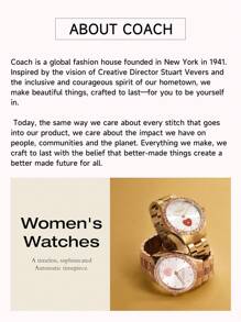 Coach Leather Strap Quartz Watch For Women With Gold-Tone Iconic C Logo Dial And Stainless Case Watch Ladies Luxury Round Analog Wrist Watch - Gold - View 9