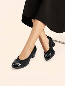 Women's  Chunky Low Block Pumps Closed Toe Shoes Comfortable Elegant Work Office Heels Round Toe Dress Shoes - màu đen - Xem 10