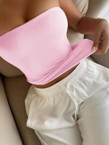 Áo hai dây không đường may, màu trơn, co giãn, ôm sát dành cho nữ của Vaiaye, áo tank top cơ bản không dây thời trang cho mùa xuân và hè, màu hồng, phong cách thường ngày. - Hồng - Xem 6