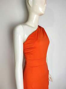 New Fashion Accessories 2024 New European And American Hot Women's One-Shoulder High-Waist Front Slit Temperament Dress  Hot-Selling Dress - Orange - View 2