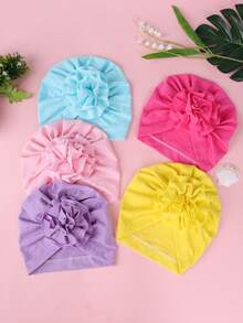 8 colores disponibles Sombrero para niños, tela sólida suave y cálida de punto elástico hecho a mano, sombrero de bebé con flor plisada de degradado giratorio. Suministros para recién nacidos, artículo decorativo lindo, conjunto esencial de sombrero cálido de otoño/invierno para niños