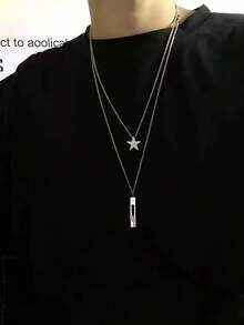 Fashionable and Popular 2pcs Men Round & Geometric Pendant Necklace Alloy for Jewelry Gift and for a Stylish Look