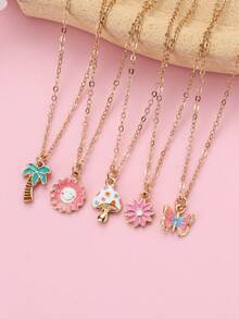 Bộ 5 mặt dây chuyền mạ vàng hình mặt trời, bướm, hoa, cây cọ, nấm, thích hợp cho các bạn gái đeo thường ngày cùng bạn bè - Nhiều màu - Xem 2
