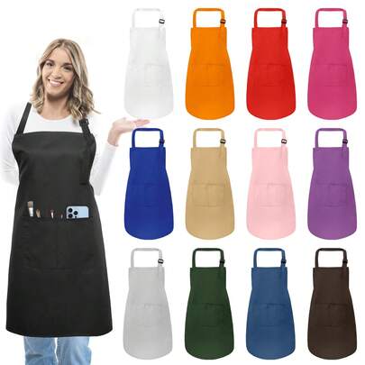 1pc Adjustable Adult Apron With Pockets, Machine Washable, Suitable For Chefs, Gardeners, Bakers, Florists, Painters, Baristas, Can Be Used As Workwear Or Kitchen Supplies