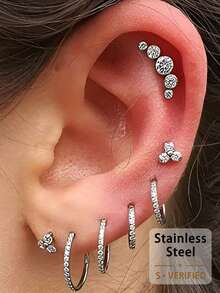 1pc Elegant 18K Gold Plated Stainless Steel Zirconia Inlaid Nose Ring, Hinged Closure Cartilage Spiral Earring Lip Ring, Body Piercing Jewelry, Inner Diameter Options: 6mm/8mm/10mm/12mm, Diameter: 16G/1.2mm/18G/1.0mm