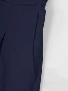 Women's Shirred Jumpsuit With Pockets - Navy Blue - View 5