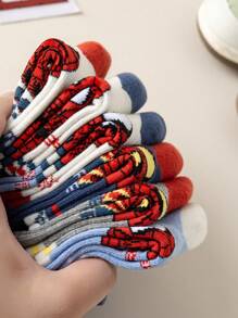 Marvel 6双儿童可爱超级英雄蜘蛛侠系列袜子男童中筒袜韩国卡通秋冬女童袜子儿童蜘蛛侠超级英雄人物袜子 - 彩色 - 查看 9