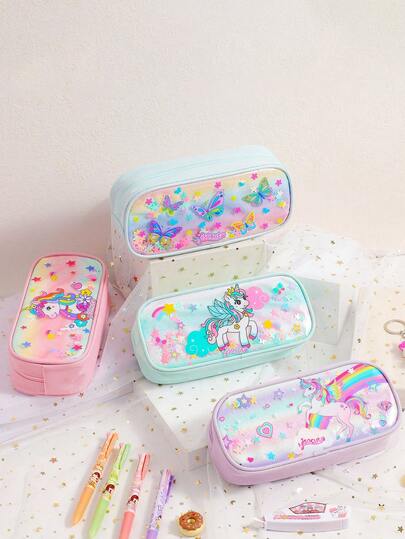 1 Hộp đựng bút 3D hình kỳ lân/cầu vồng/ngôi sao/bướm hoạt hình dành cho học sinh - Hộp đựng văn phòng phẩm in hình cầu vồng cho trẻ em, hộp bút dung lượng lớn dành cho học sinh tiểu học, hộp đựng bút học tập chuyên dụng, món quà bất ngờ hoàn hảo cho trẻ em vào đầu năm học.