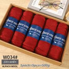 5 球/包 = 490 克 100% 羊驼针织纱，手工编织粗纱，适合秋冬季保暖毛衣、外套、围巾、帽子、背心，可作为男女礼物 - 彩色 - 查看 50