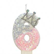 1pc Glitter Birthday Number Candle, 3D Design Cake Birthday Party Wedding Anniversary Celebration Supplies, Glitter Blue Crown Theme Birthday Decoration, Happy Birthday Party Supplies, Number 0 1 2 3 4 5 6 7 8 9