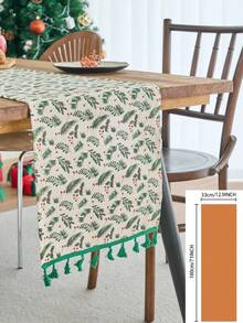 1pc Vintage American Style Pine Branch Printed Table Runner, Gold Foil Decor, Suitable For Christmas Party, Kitchen, Home Decor - Multicolor - View 16