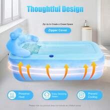 Folding Portable Adult Inflatable Tub Bathtub Spa Warm Bath Tub Blow Up PVC - Blue - View 4