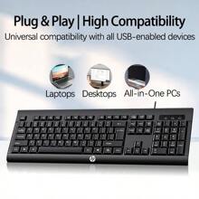 HP KM100 Silent Office Keyboard, Thin Chocolate Keycap Design, Silent Microswitch Technology, Plug And Play, Laptop/Desktop Compatible - Black - View 6