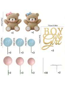 23pcs/Set Cute Blue Pink Bear Ball Cake Toppers For Birthday Party Shower Cake Decoration Supplies - Multicolor - View 1