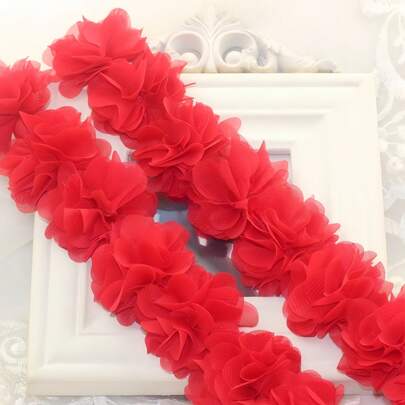 1m/39.37in 3D Chiffon Lace Flower, Handheld Floral Decor, Suitable For Shoes, Hats, Clothing DIY, Also Can Be Used As Apparel Accessories And Swimwear Decorations