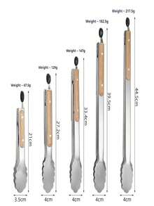 Szczypce do jedzenia ze stali nierdzewnej, dębowe, koreańskie szczypce do grilla, szczypce do steków z drewnianym uchwytem, bardzo długie szczypce do grilla, odpowiednie do hoteli/domu/na zewnątrz/do ogrodu/na grilla, na Boże Narodzenie i Halloween