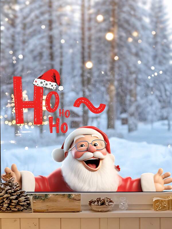 ملصق نافذة بشكل سانتا كلوز الكرتوني الجميل، ملصق زجاجي قابل لإعادة الاستخدام، لصق ساكن، ديكور عيد الميلاد، مناسب للمنزل والحمام والحفلات والمتاجر، ديكور عيد الميلاد، ملصقات ديكور الحائط وديكور الغرفة والديكور المنزلي