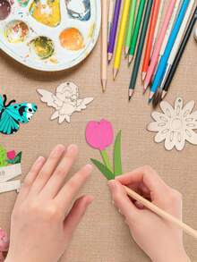 12/24pcs Wooden Insect Flower Crafts Set, DIY Handicraft Set, Creative Wooden Crafts, DIY Party Decorations, Birthday Crafts, Creative Painting Set Creative Art Handmade Supplies Creative Gift Set