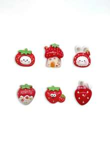10/20 件混合奶油光泽卡通草莓兔树脂小配件，DIY 珠宝用品（轻微瑕疵属正常现象） - 紅色 - 查看 4