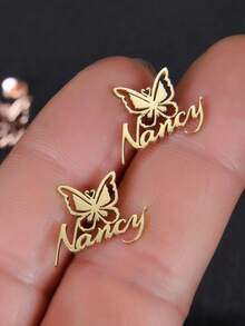 Hollow Font Name Stud Earrings Personalized Stainless Steel Earrings Customized Old English Name Earrings - Multicolor - View 11